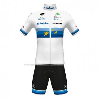 2022 Abbigliamento Ciclismo European Champion Trek Bianco Rosso Manica Corta e Salopette