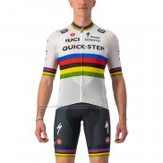 2022 Abbigliamento Ciclismo UCI Deceuninck Quick Step Bianco Manica Corta e Salopette