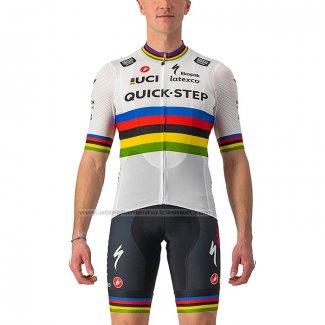 2022 Abbigliamento Ciclismo UCI Deceuninck Quick Step Bianco Manica Corta e Salopette