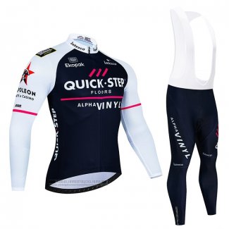 2023 Abbigliamento Ciclismo Deceuninck Quick Step Bianco Nero Manica Lunga e Salopette