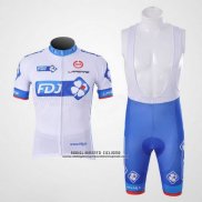 2010 Abbigliamento Ciclismo FDJ Bianco e Celeste Manica Corta e Salopette