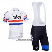 2013 Abbigliamento Ciclismo Sky Campione Regno Unito Bianco Manica Corta e Salopette