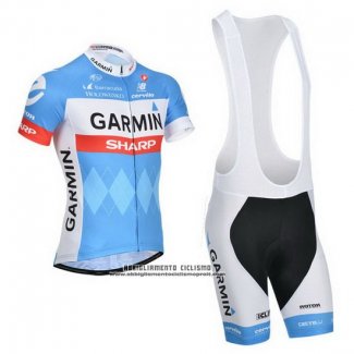 2014 Abbigliamento Ciclismo Garmin Sharp Azzurro e Bianco Manica Corta e Salopette