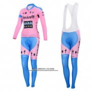 2015 Abbigliamento Ciclismo Donne Saxo Bank Fuxia Manica Lunga e Salopette