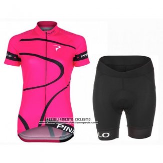 2016 Abbigliamento Ciclismo Donne Pinarello Nero e Fuxia Manica Corta e Salopette