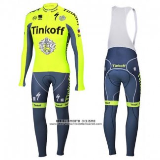 2016 Abbigliamento Ciclismo Tinkoff Verde e Grigio Manica Lunga e Salopette