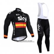 2017 Abbigliamento Ciclismo Sky Campione Spagna Nero Manica Lunga e Salopette