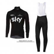 2017 Abbigliamento Ciclismo Sky Scuro Nero Manica Lunga e Salopette