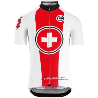 2018 Abbigliamento Ciclismo Svizzera Rosso Bianco Manica Corta e Salopette