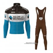 2019 Abbigliamento Ciclismo Ag2r La Mondiale Nero Bianco Blu Manica Lunga e Salopette