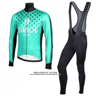 2019 Abbigliamento Ciclismo Bianchi Milano FT Blu Nero Manica Lunga e Salopette