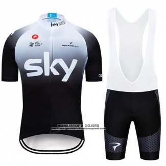 2019 Abbigliamento Ciclismo Sky Bianco Nero Manica Corta e Salopette