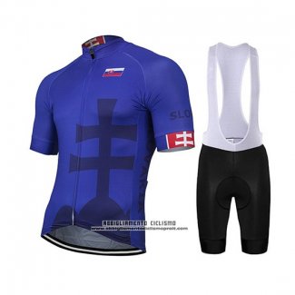 2019 Abbigliamento Ciclismo Slovacchia Blu Nero Manica Corta e Salopette