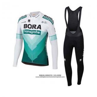 2020 Abbigliamento Ciclismo Bora-Hansgrone Verde Bianco Manica Lunga e Salopette