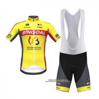 2020 Abbigliamento Ciclismo Wallonie Bruxelles Giallo Rosso Manica Corta e Salopette