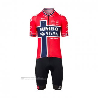 2022 Abbigliamento Ciclismo Jumbo Visma Rosso Blu Manica Corta e Salopette