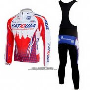 2011 Abbigliamento Ciclismo Katusha Bianco e Rosso Manica Lunga e Salopette