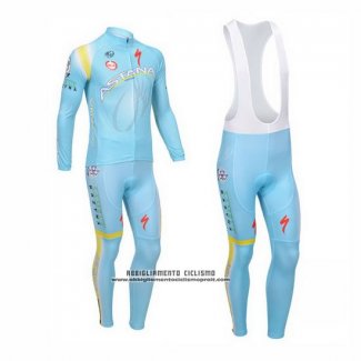 2013 Abbigliamento Ciclismo Astana Azzurro Manica Lunga e Salopette