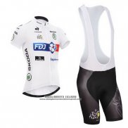 2014 Abbigliamento Ciclismo FDJ Lider Bianco Manica Corta e Salopette