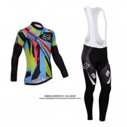 2014 Abbigliamento Ciclismo Fox Celeste e Nero Manica Lunga e Salopette