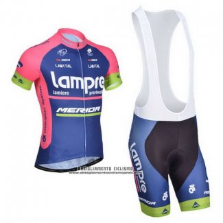 2014 Abbigliamento Ciclismo Lampre Merida Rosa e Blu Manica Corta e Salopette