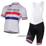 2017 Abbigliamento Ciclismo Aqua Blue Sport Campione British Bianco Manica Corta e Salopette