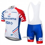 2018 Abbigliamento Ciclismo FDJ Bianco e Blu Manica Corta e Salopette