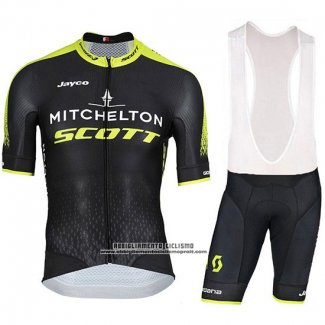 2018 Abbigliamento Ciclismo Mitchelton Scott Nero Manica Corta e Salopette