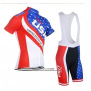 2018 Abbigliamento Ciclismo USA Blu e Rosso Manica Corta e Salopette