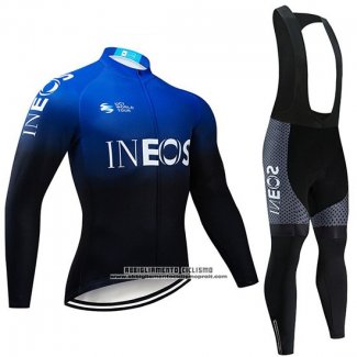 2019 Abbigliamento Ciclismo Castelli Ineos Nero Blu Manica Lunga e Salopette