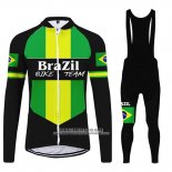 2020 Abbigliamento Ciclismo Brasile Nero Verde Manica Lunga e Salopette