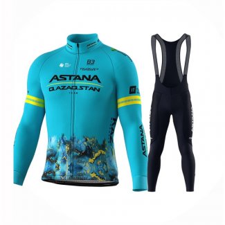 2024 Abbigliamento Ciclismo Astana Azzurro Manica Lunga e Salopette