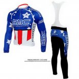 2010 Abbigliamento Ciclismo BMC Campione Stati Uniti Blu Manica Lunga e Salopette