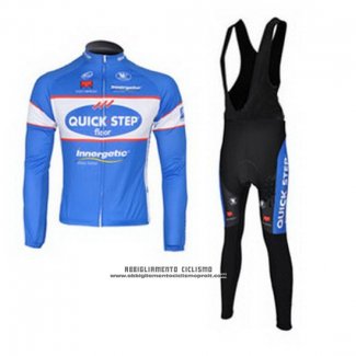 2010 Abbigliamento Ciclismo Quick Step Floor Celeste Manica Lunga e Salopette