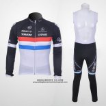 2011 Abbigliamento Ciclismo Trek Leqpard Campione Francia Nero e Bianco Manica Lunga e Salopette