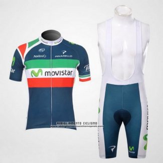 2012 Abbigliamento Ciclismo Movistar Campione Italia Manica Corta e Salopette