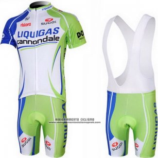 2013 Abbigliamento Ciclismo Liquigas Cannondale Bianco e Verde Manica Corta e Salopette