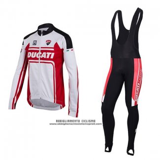 2016 Abbigliamento Ciclismo Ducati Bianco e Rosso Manica Lunga e Salopette