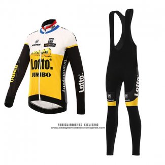 2016 Abbigliamento Ciclismo Lotto NL Jumbo Giallo e Nero Manica Lunga e Salopette