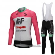 2018 Abbigliamento Ciclismo Cannondale Drapac Bianco e Rosa Manica Lunga e Salopette