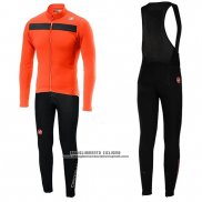 2019 Abbigliamento Ciclismo Castelli Puro 3 Arancione Nero Manica Lunga e Salopette