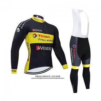 2019 Abbigliamento Ciclismo Direct Energie Nero Giallo Manica Lunga e Salopette