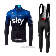 2019 Abbigliamento Ciclismo Sky Blu Nero Manica Lunga e Salopette