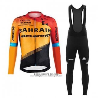 2020 Abbigliamento Ciclismo Bahrain McLaren Arancione Nero Manica Lunga e Salopette