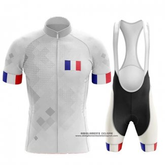 2020 Abbigliamento Ciclismo Campione Francia Bianco Manica Corta e Salopette