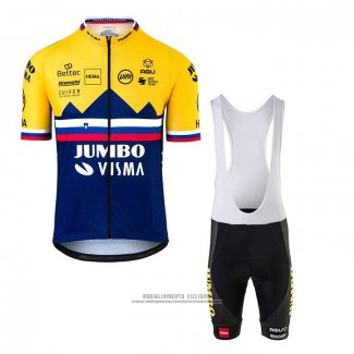 2020 Abbigliamento Ciclismo Jumbo Visma Giallo Blu Manica Corta e Salopette