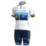 2021 Abbigliamento Ciclismo Donne Movistar Campione Europa Manica Corta e Salopette