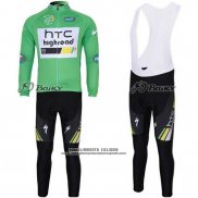 2011 Abbigliamento Ciclismo HTC Highroad Verde e Bianco Manica Lunga e Salopette