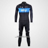 2012 Abbigliamento Ciclismo Sky Nero e Celeste Manica Lunga e Salopette