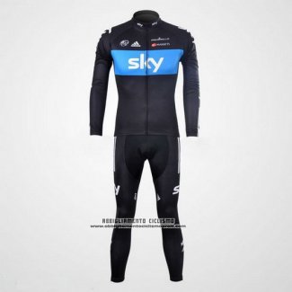 2012 Abbigliamento Ciclismo Sky Nero e Celeste Manica Lunga e Salopette